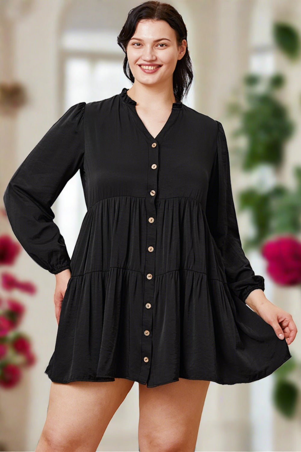 Ruffled Button Up Long Sleeve Tiered Shirt