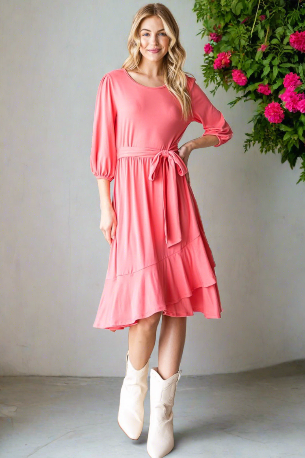 Tie Front Ruffle Hem Dress