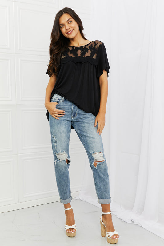 Lace Embroidered Top in Black