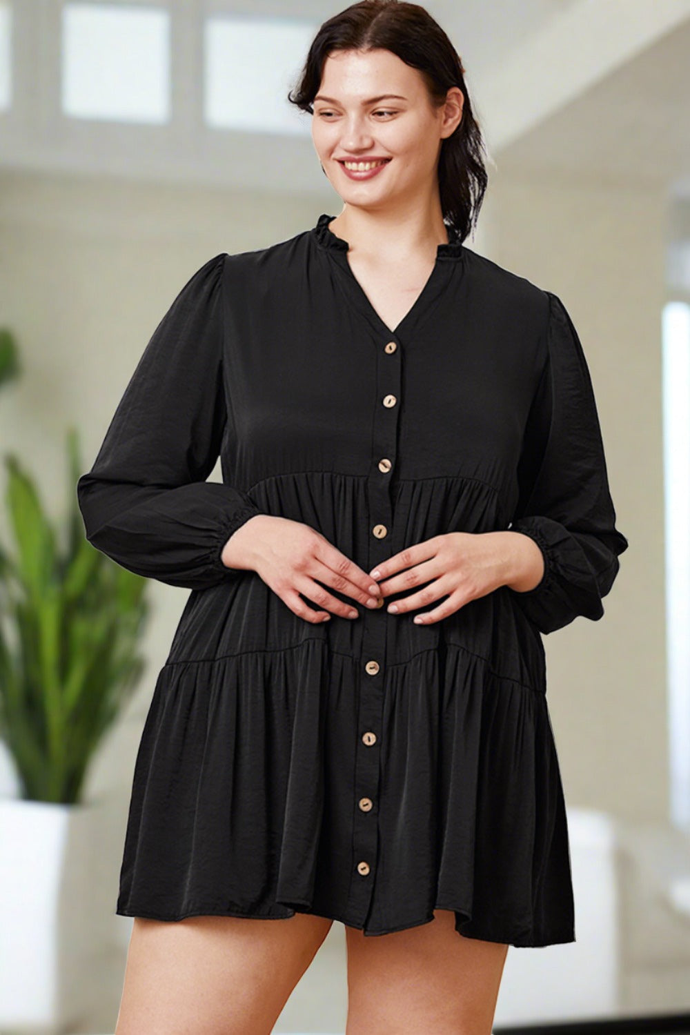 Ruffled Button Up Long Sleeve Tiered Shirt