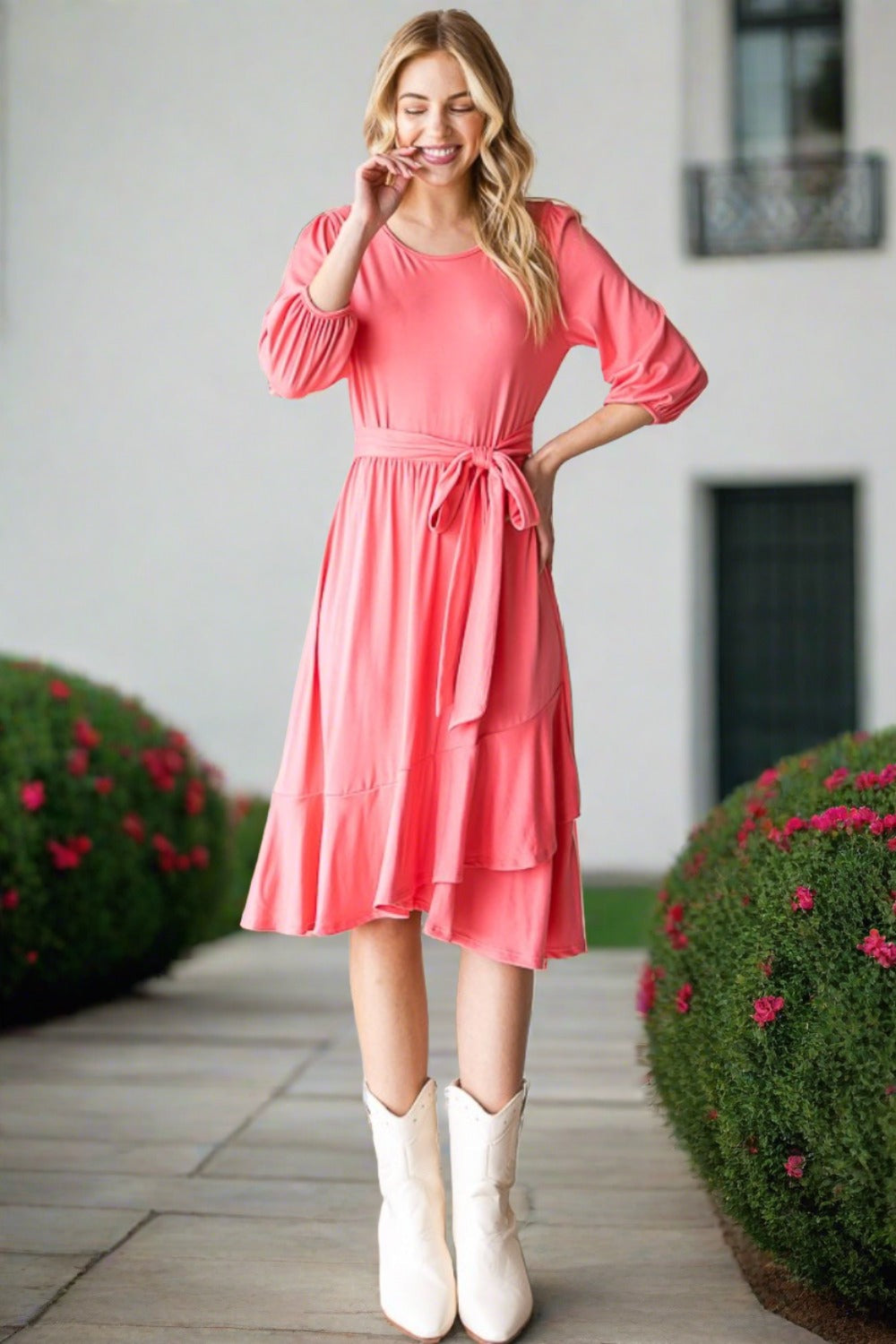 Tie Front Ruffle Hem Dress