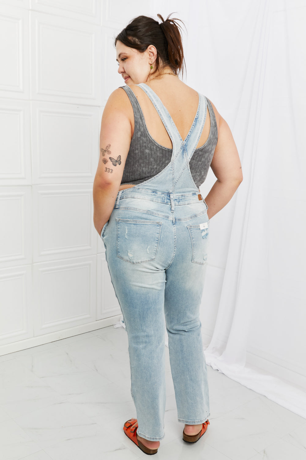 Full Size Distressed Straight Leg Overalls