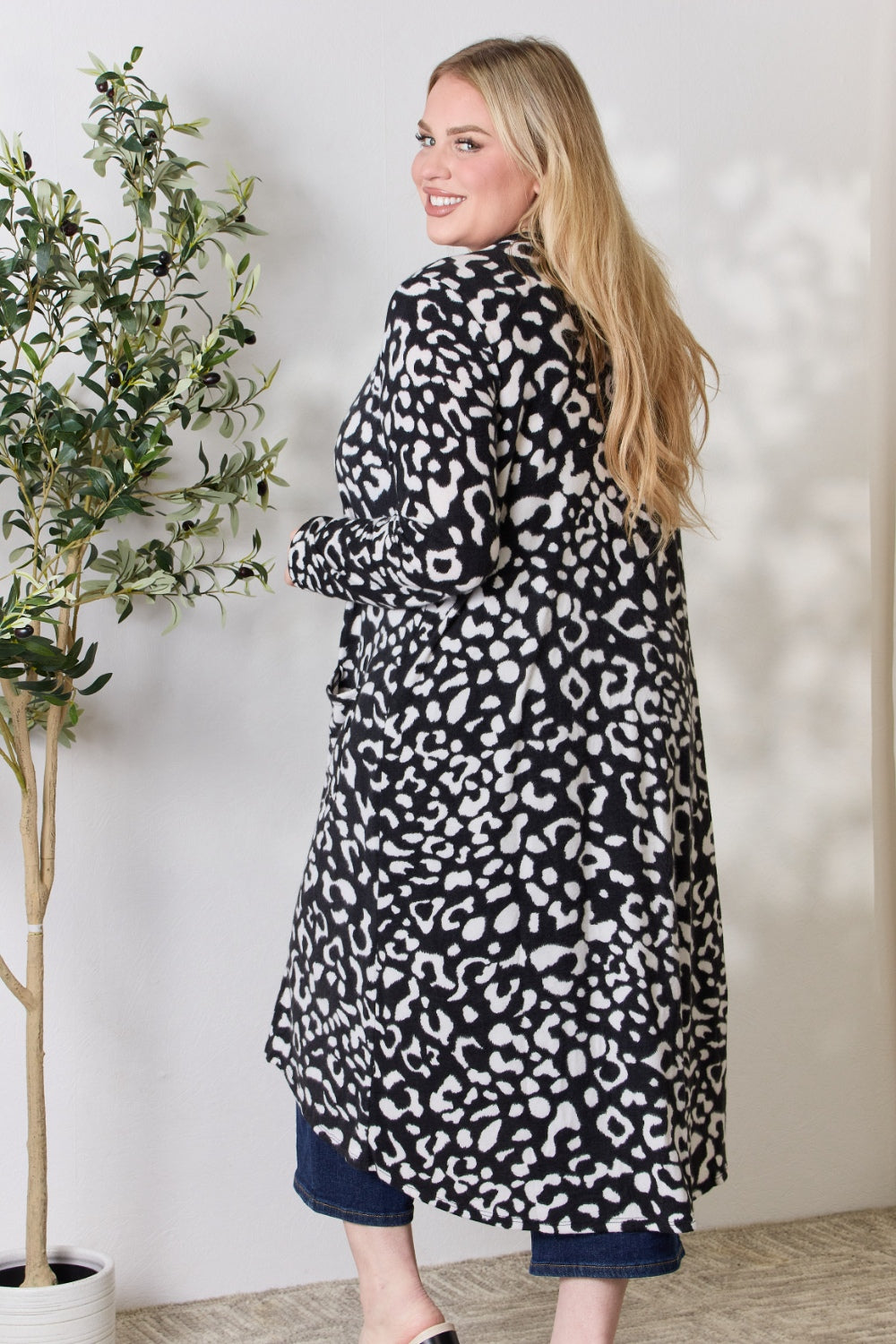 Full Size Animal Print Button Up Long Sleeve Cardigan