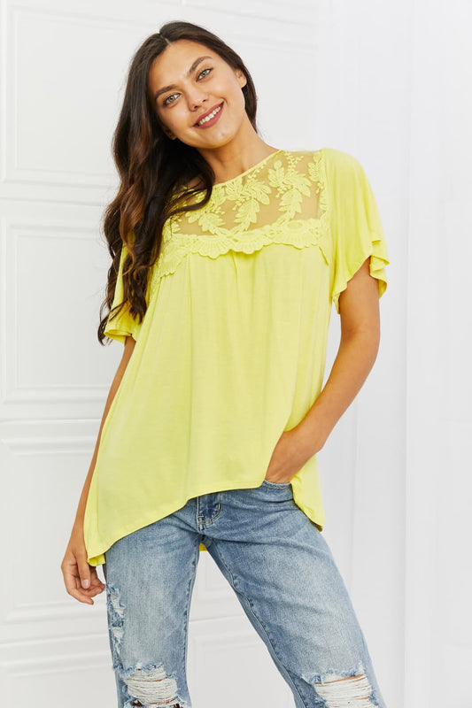 Lace Embroidered Top in Yellow Mousse