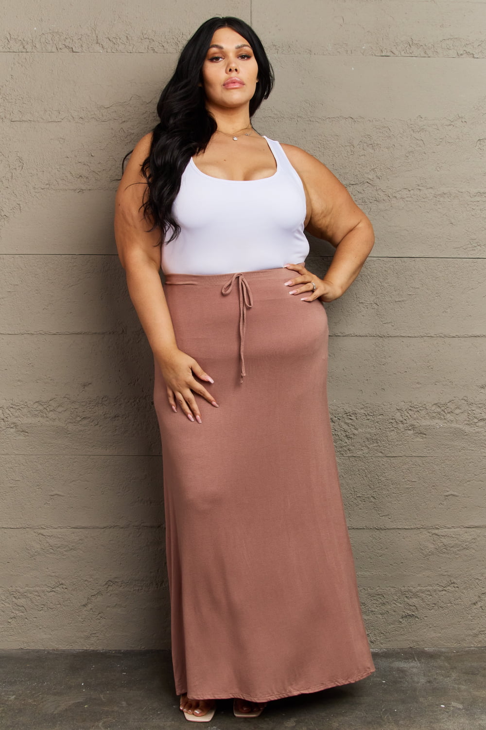 Full Size Flare Maxi Skirt in Chocolate