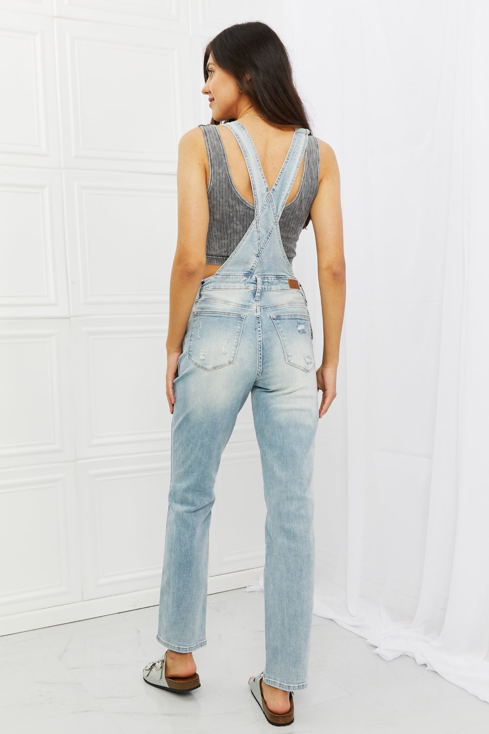 Full Size Distressed Straight Leg Overalls