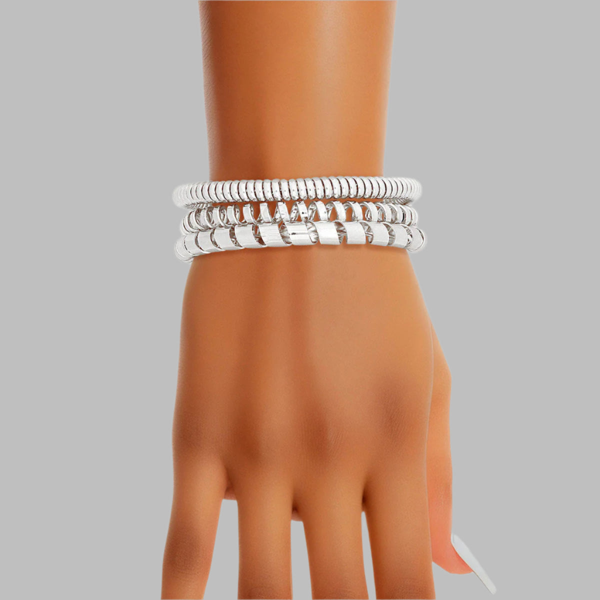 Women's Cuff Bracelet Set 3 Pcs Silver Metal Assorted Coiled Spiral Cuff Bracelets. Adjustable