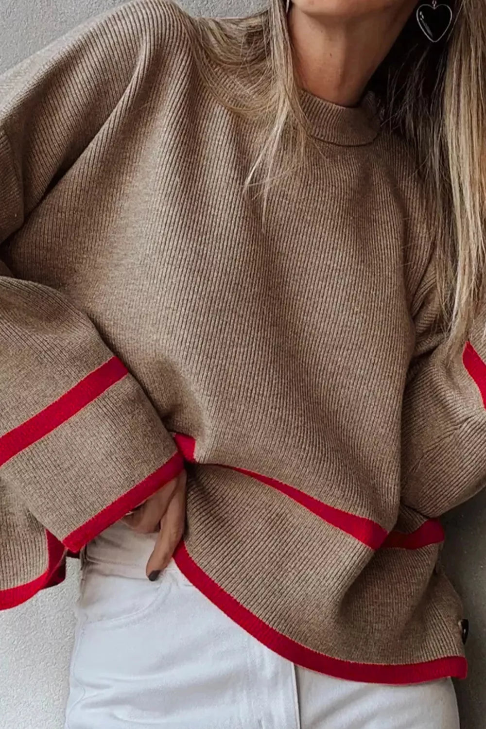 Beige top with red trim