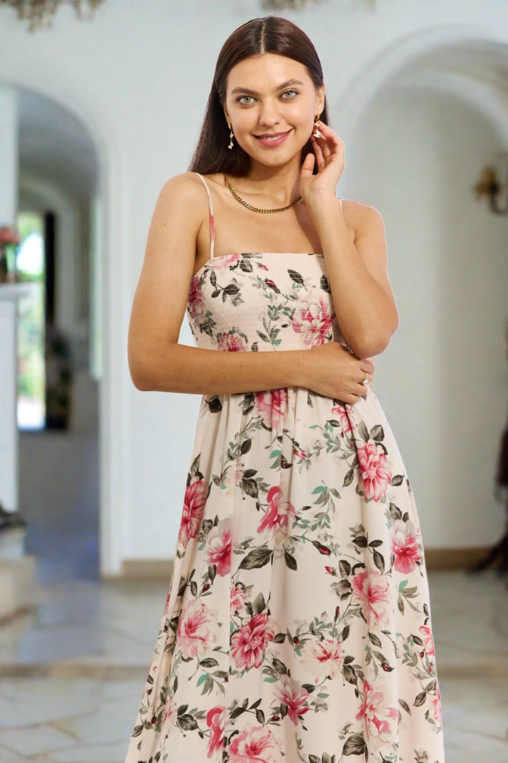 Sleeveless Floral Maxi Dress in Pink