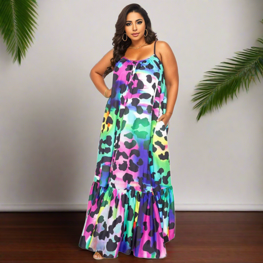 5XL Rainbow Leopard Dress