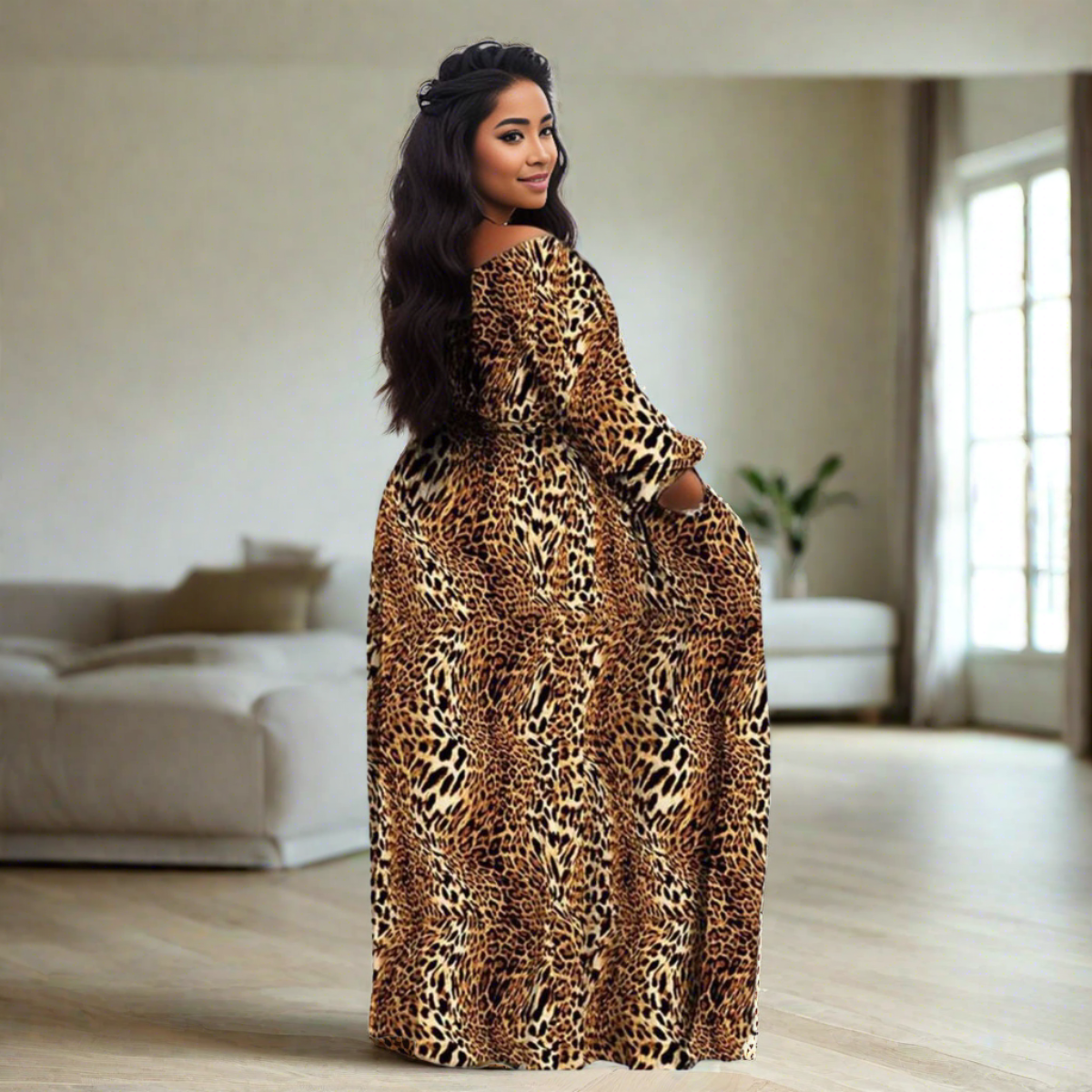 3XL Leopard Split Maxi Dress