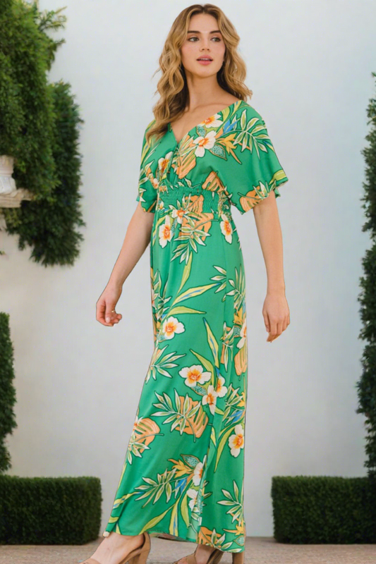 Full Size Floral Smocked Tied Back Maxi Dress