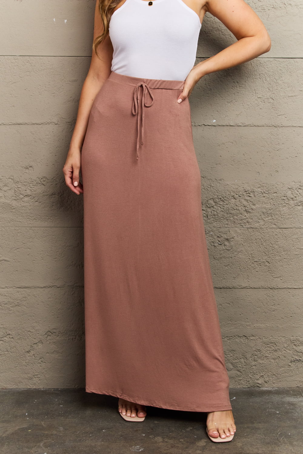 Full Size Flare Maxi Skirt in Chocolate