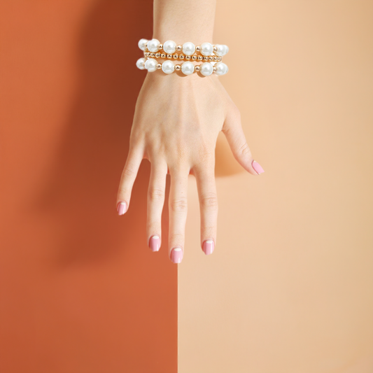 3 Strand Cream Pearl Gold Bracelets