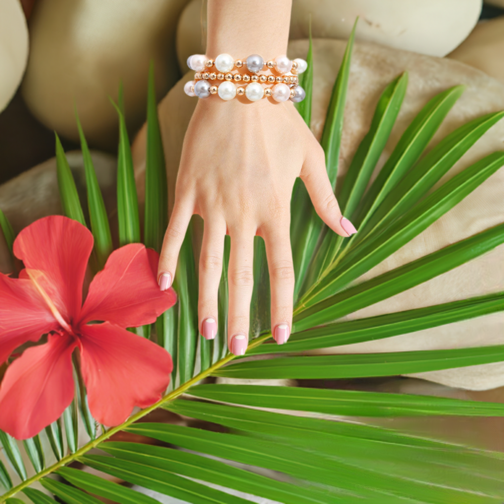 3 Strand Mixed Pearl Gold Bracelets