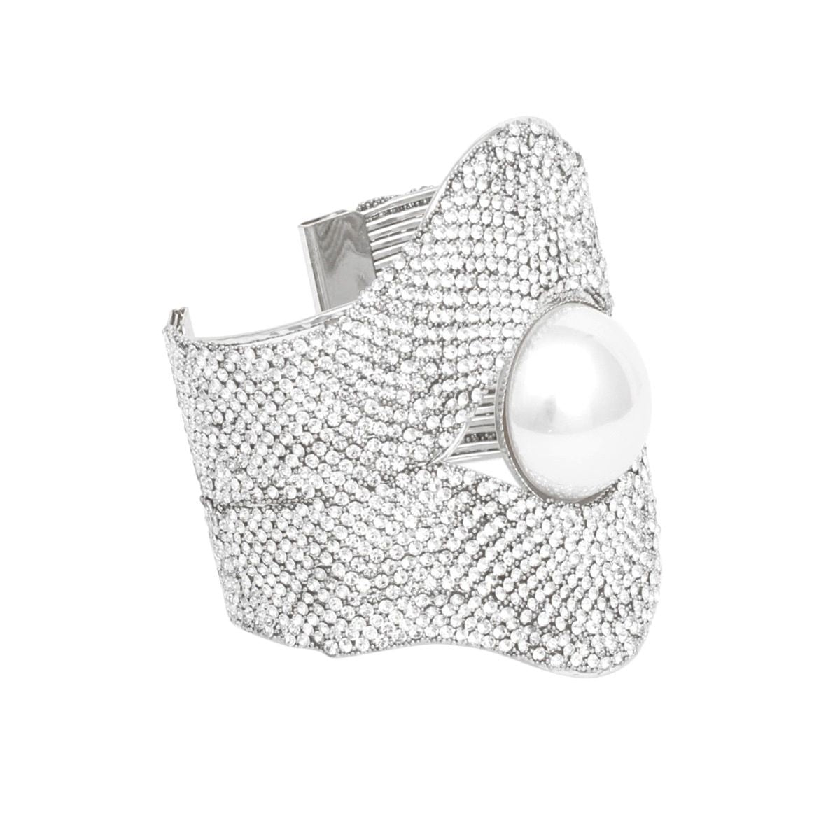 Cuff Gatsby Era Ornate Stone Pearl Silver Bracelet