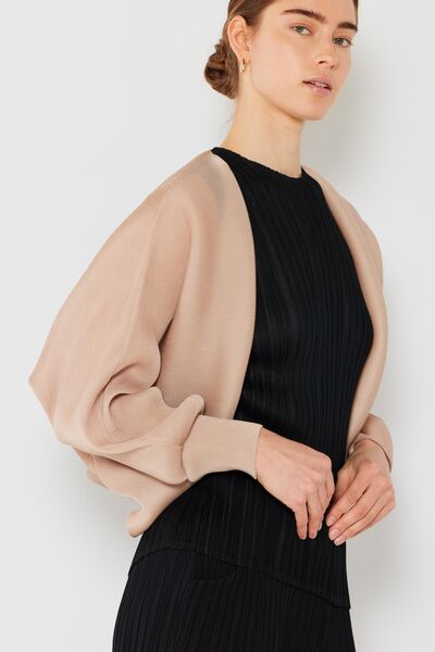 Pleated Puff Sleeve Bolero Cardigan