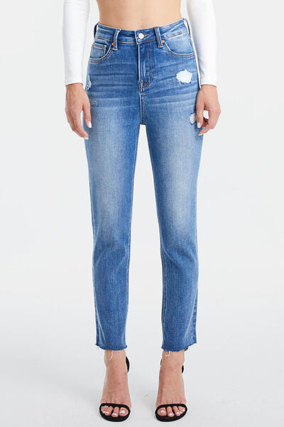 Full Size High Waist Distressed Raw Hew Skinny Jeans
