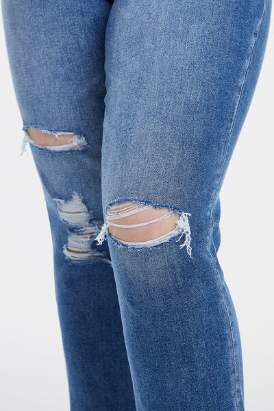 Full Size High Waist Distressed Cat's Whiskers Straight Jeans
