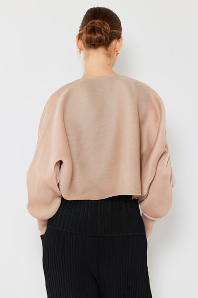 Pleated Puff Sleeve Bolero Cardigan