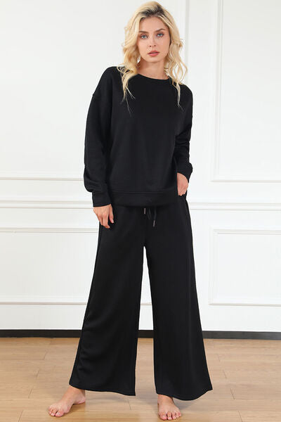 Full Size Textured Long Sleeve Top and Drawstring Pants Set
