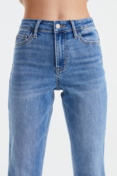Full Size High Waist Raw Hem Straight Jeans