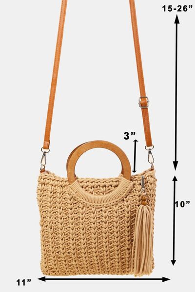 Crochet Knit Convertible Tote Bag with Tassel