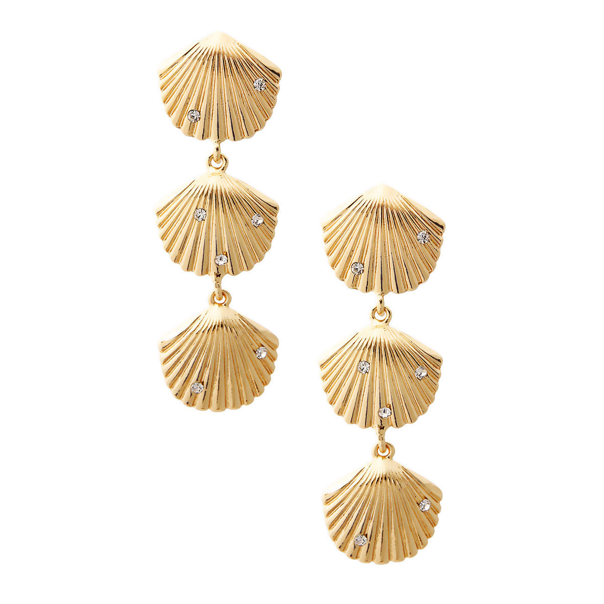 Gold Seashell Drop Earrings Featuring Rhinestone Detail