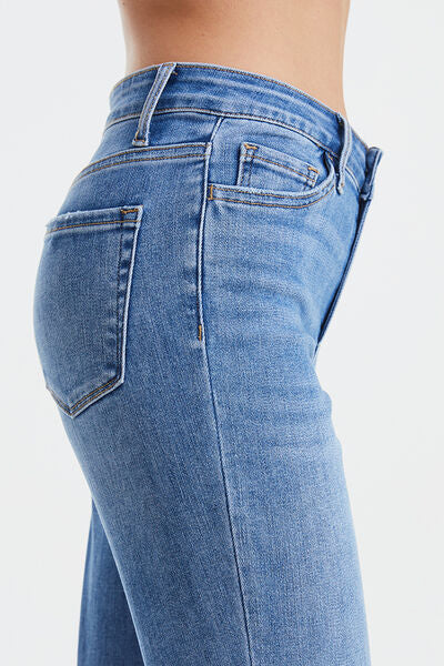 Full Size High Waist Raw Hem Straight Jeans