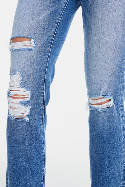 Full Size High Waist Distressed Cat's Whiskers Straight Jeans