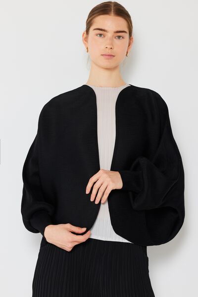 Pleated Puff Sleeve Bolero Cardigan