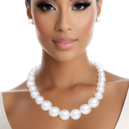 Necklace 25 mm White Pearl Strand Set for Women