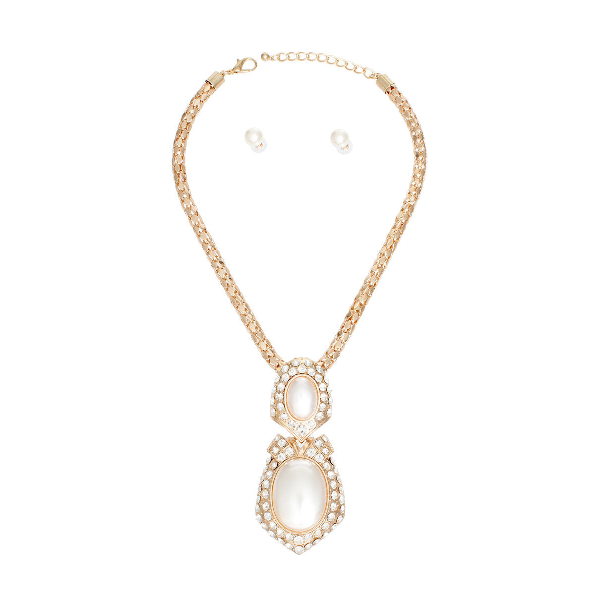 Gold Mesh Elegant Drop Pearl Necklace