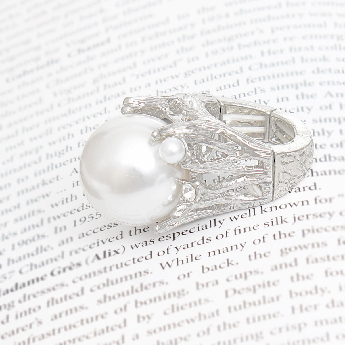 Ring Silver Pearl Branch Cocktail Ring for Women