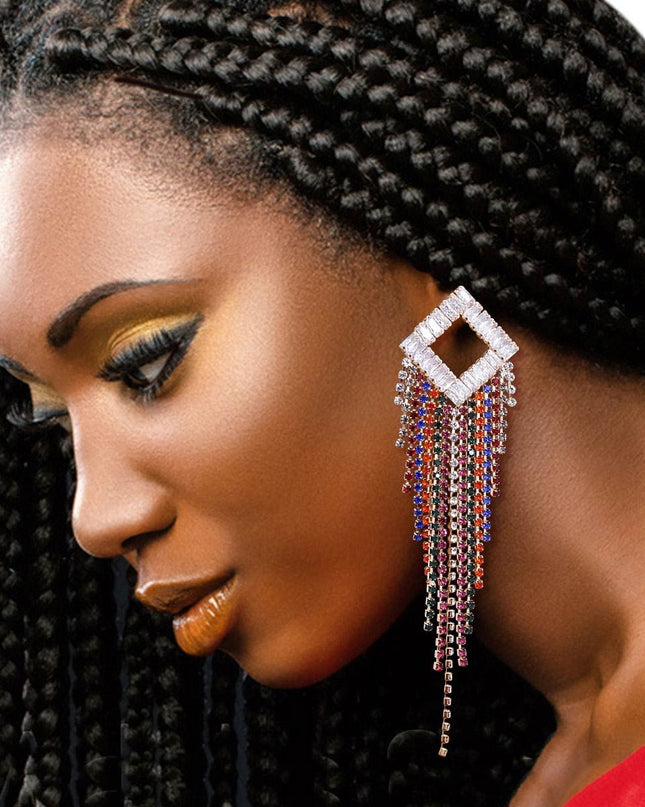 Diamond Fringe Rhinestone Earrings