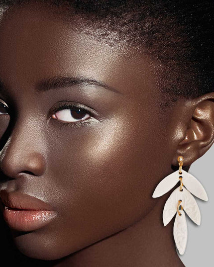 Pale Pink Clay Leaf Shape Bridal Earrings