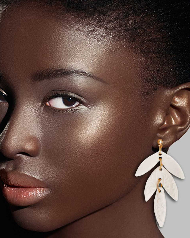 Pale Pink Clay Leaf Shape Bridal Earrings