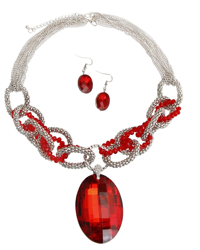 Red Oval Crystal Chain Set