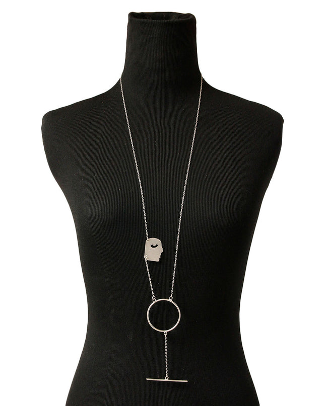 Silver Brass Face Pendant Necklace