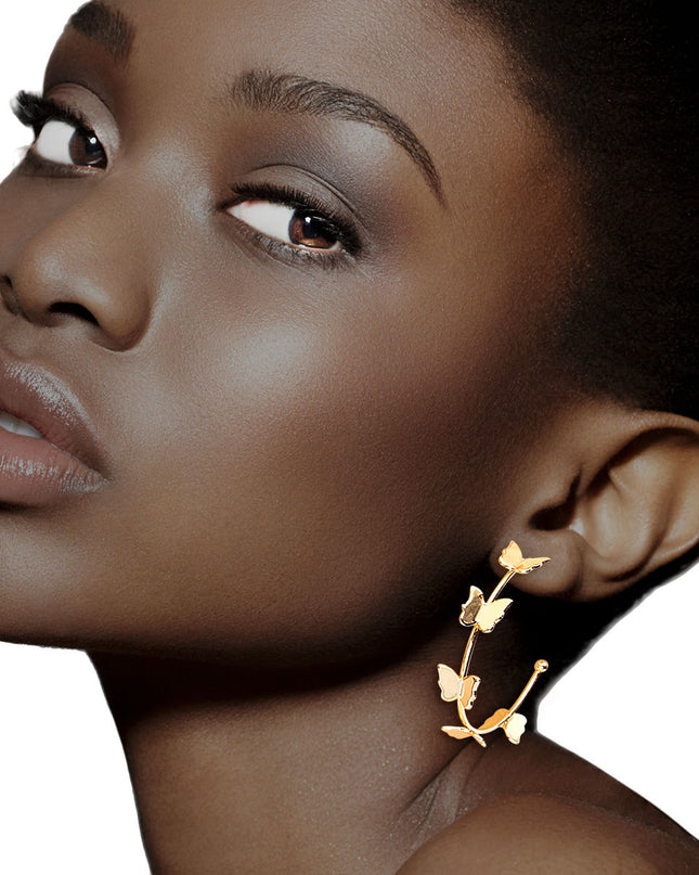Gold Butterfly Open Hoops