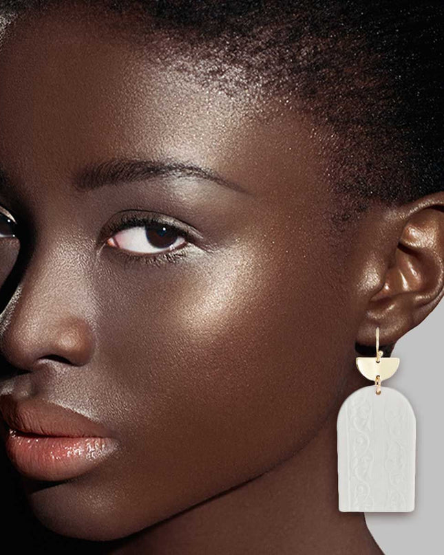 White Floral Bridal Earrings - Clay