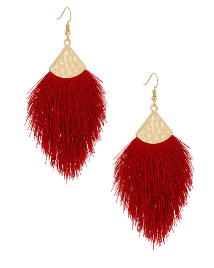 Burgundy Silk Tassel Fish Hook Earrings