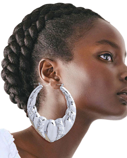 Textured Silver Teardrop Hoops