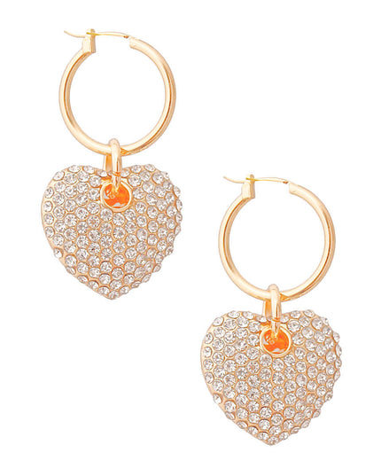 Clear Rhinestone Heart Hoop Earrings