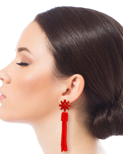 Red Flower Seed Bead Earrings