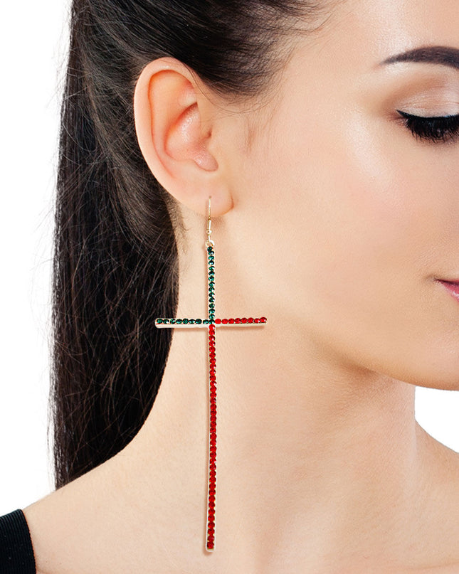 Divine Drops: Rhinestone Cross Earrings