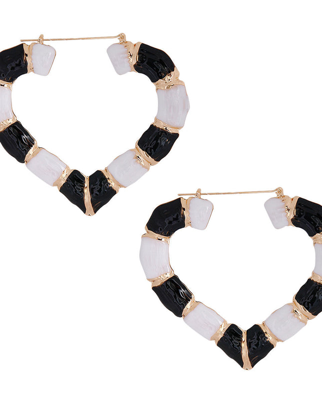 Black and White Heart Bamboo Hoops