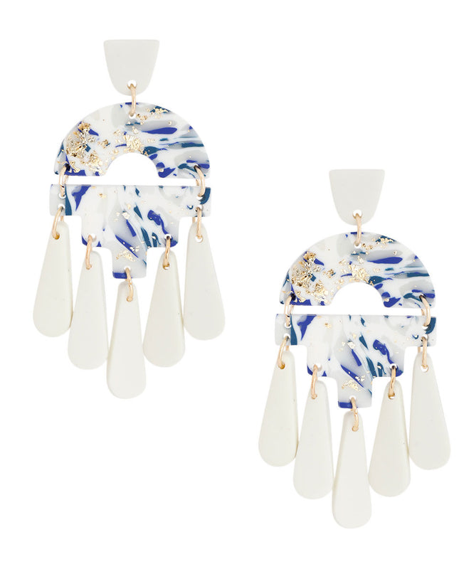 Blue Marbled Clay Teardrop Earrings