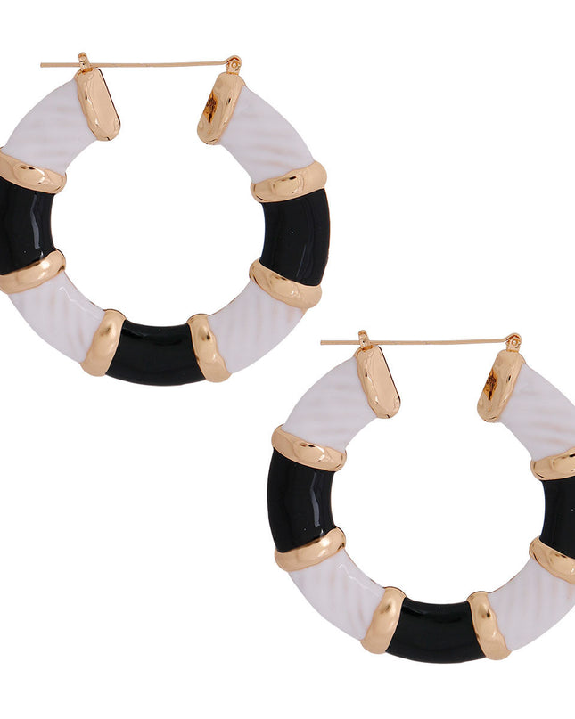 Black and White Wide Bamboo Hoops