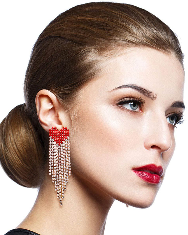 Red and Gold Heart Fringe Earrings